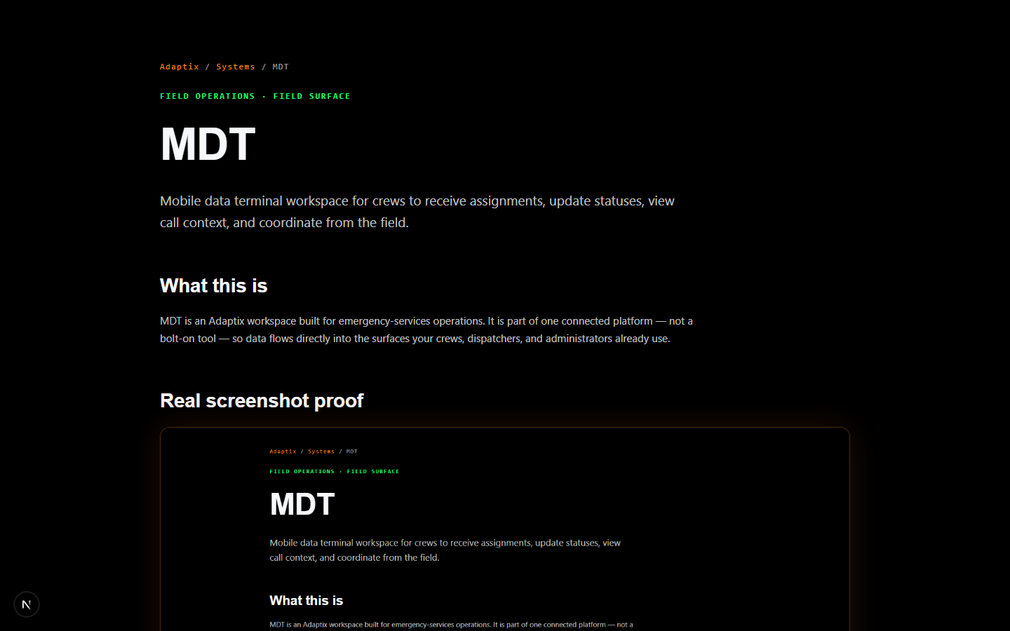 Current Adaptix MDT screen
