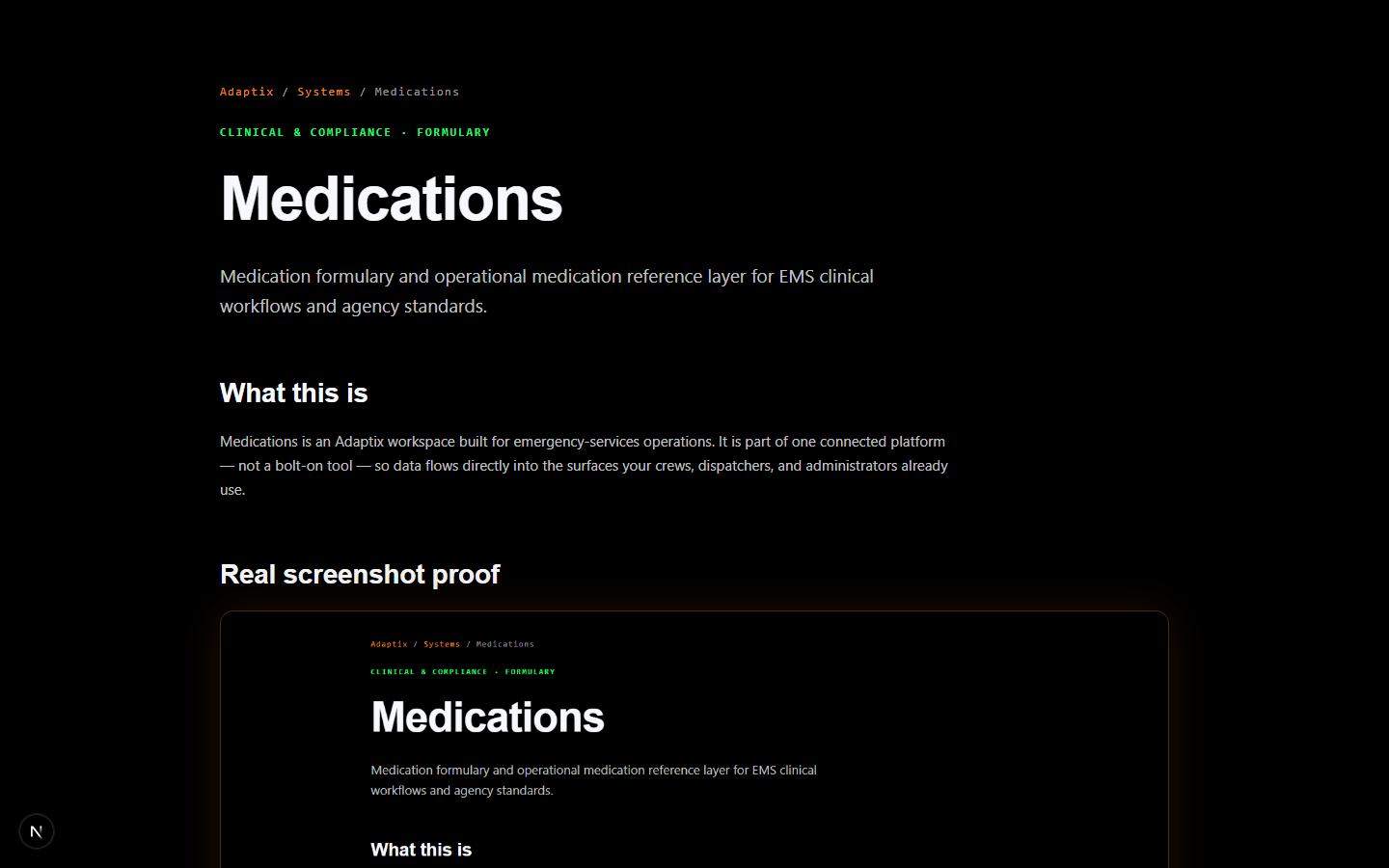 Current Adaptix Medications screen
